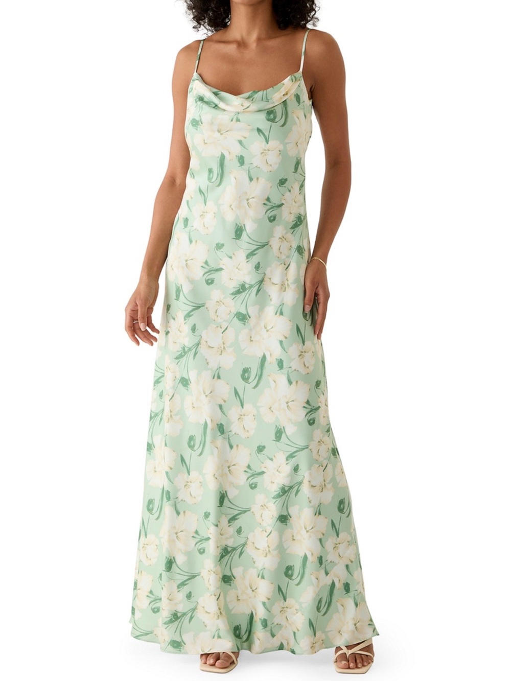 B Darlin Mint Green Floral Cowl-Neck Maxi Dress